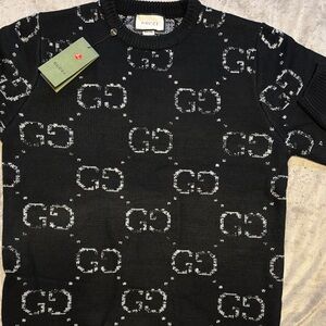 Gucci Black and White Patterned Crewneck Sweater